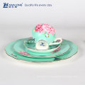 Vert fleurs royal design céramique vaisselle en porcelaine plaques et tasse